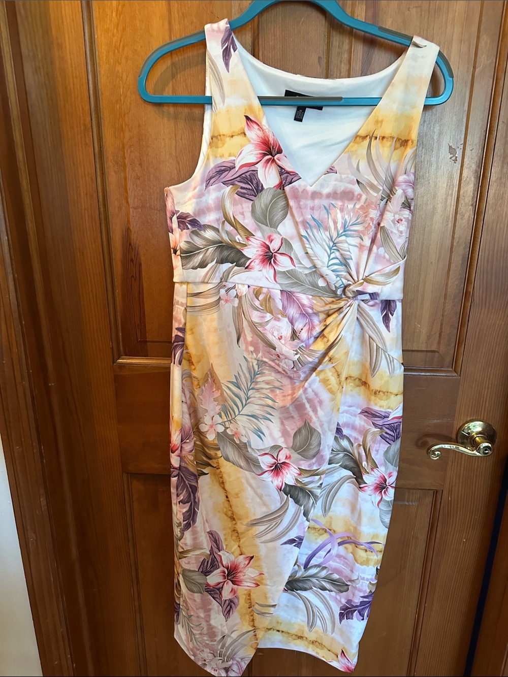 Guess Floral Wrap-Style Midi Dress in Yellow, Pink and Purple